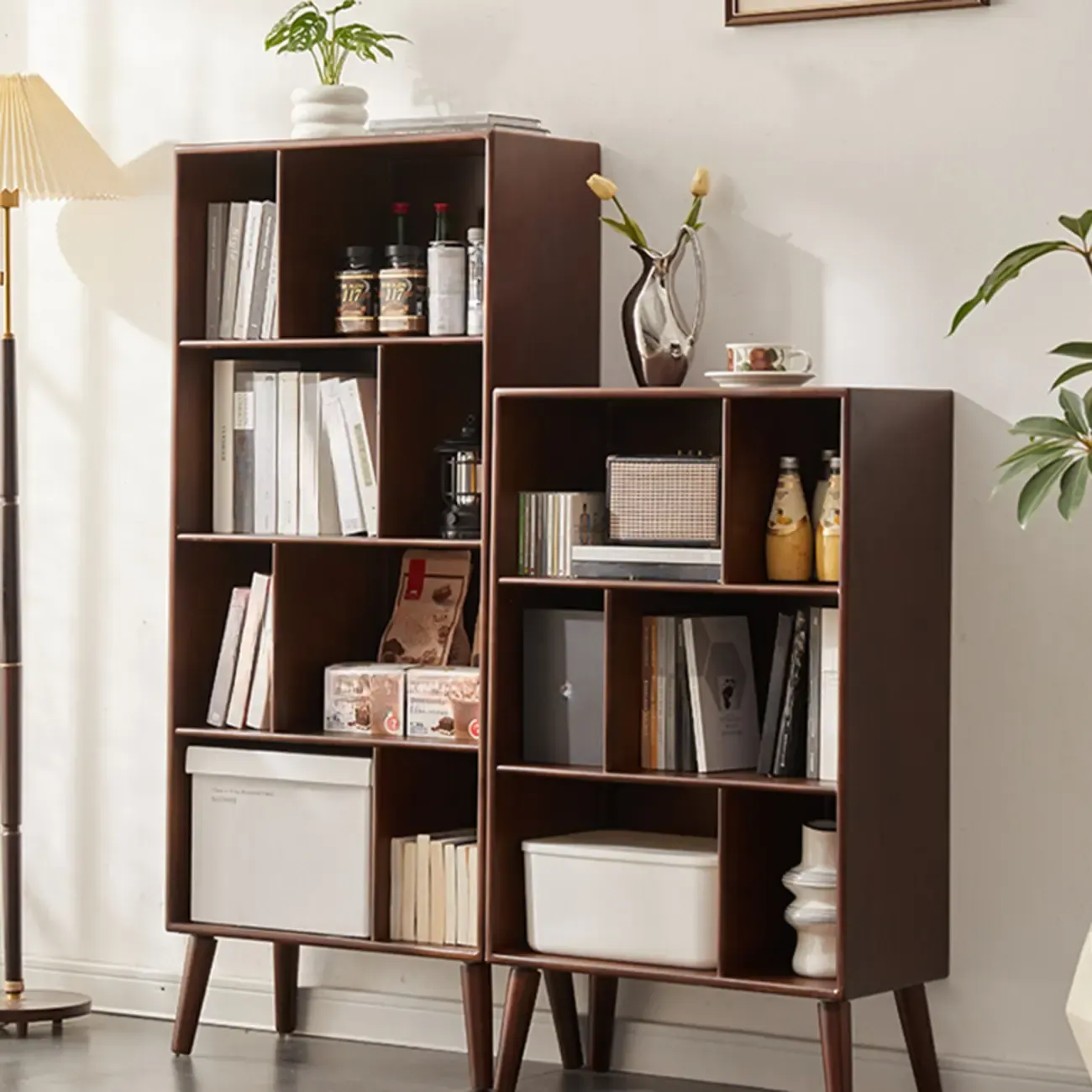 Contemporary Wood Brown Closed Back Vertical Bookcase