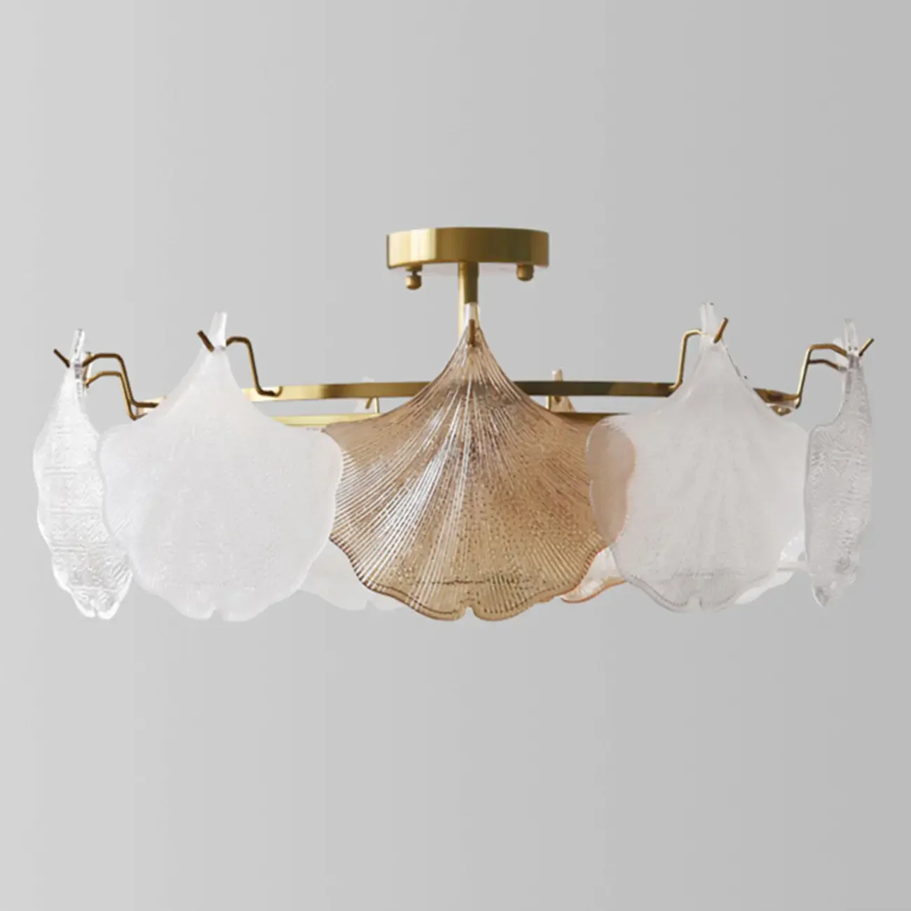 Modern Glass Leaf Shape Gold Semi Flush Ceiling Light