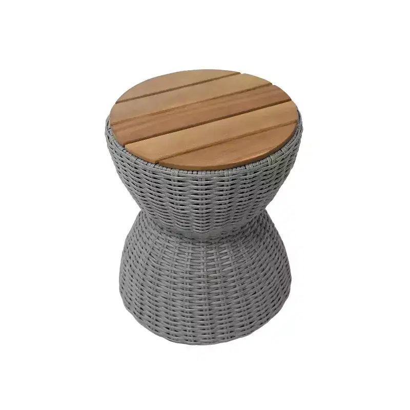 Christopher Knight Home Somchai Modern Acacia Wood Patio End Table with Wicker Hourglass Base and Round Slatted Tabletop