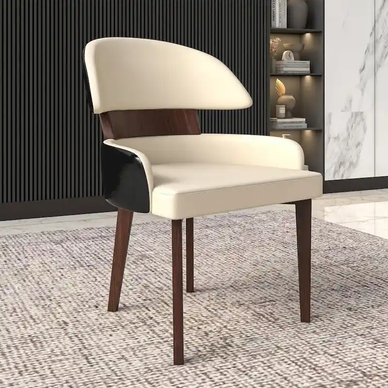 Leather Dining Chair with a Curved Back in Rubberwood Ethos Series by LeisureMod
