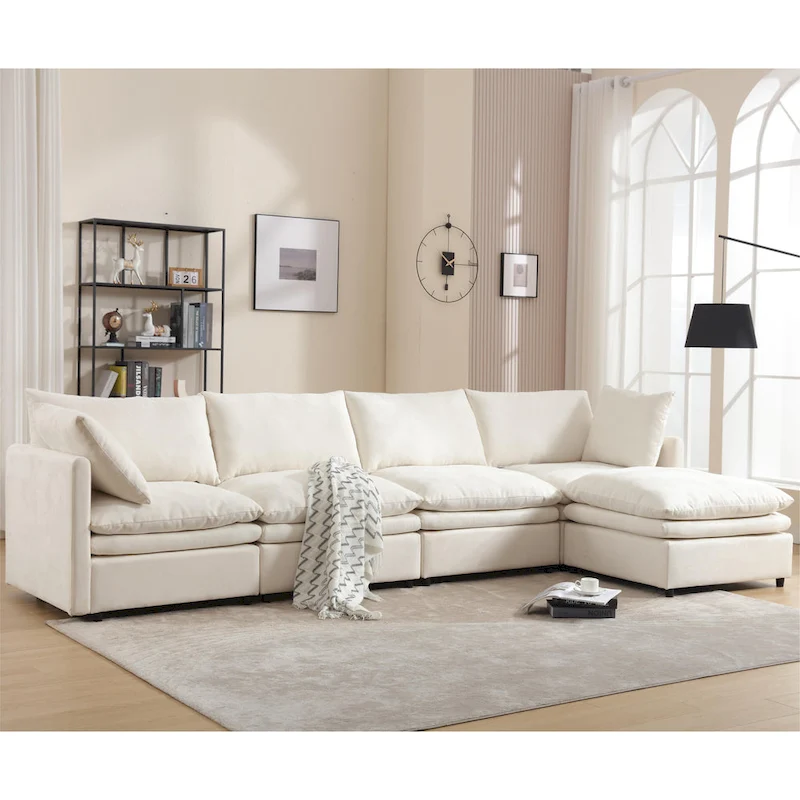 Modern Upholstered Sectional Sofa with Chaise Lounge