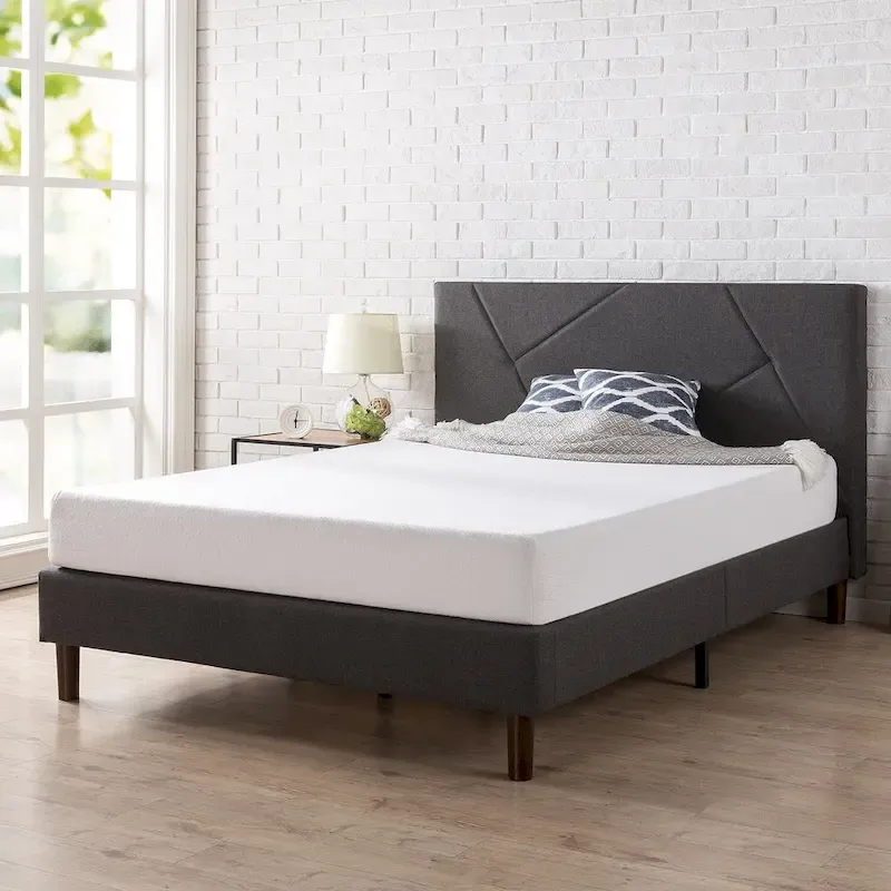 Grey Geometric Upholstered Platform Bed – Queen/Full/King