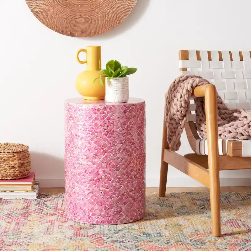 Dark Pink Round Accent Side Table, 14