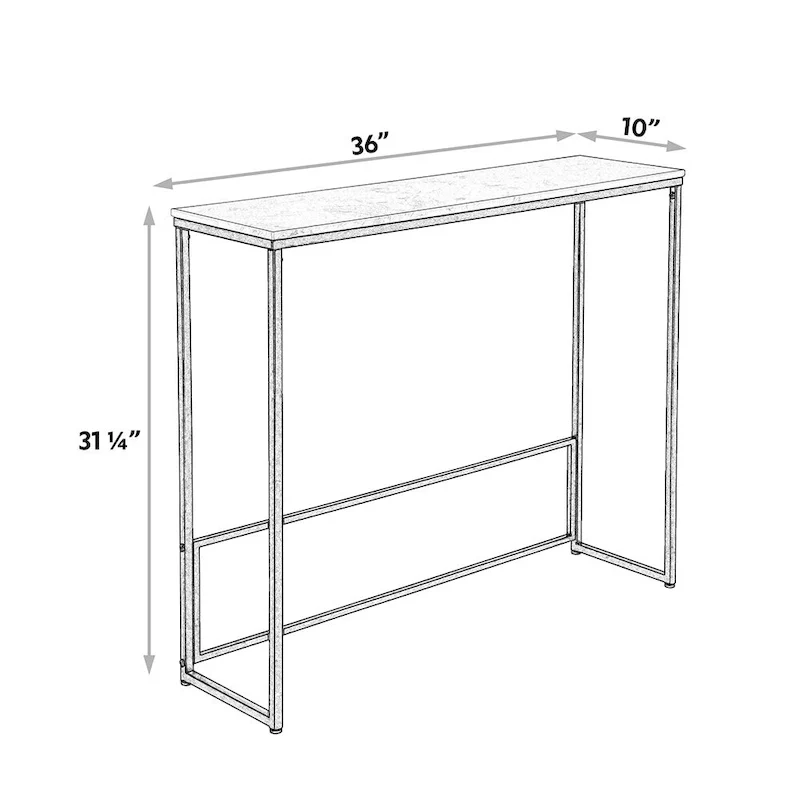 Maypex White Quartz Stone Narrow Console Table with Black Base