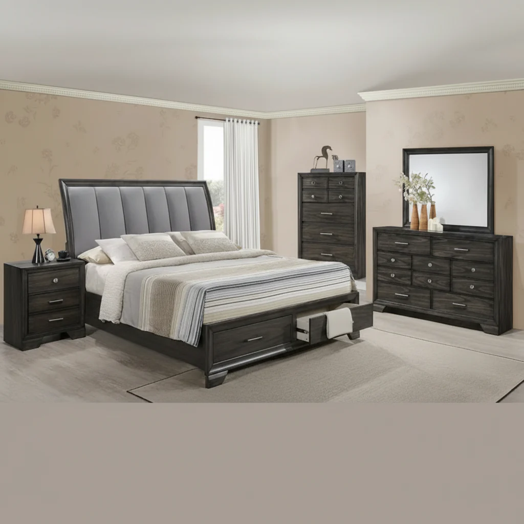Gray Storage Fabric Platform Bed