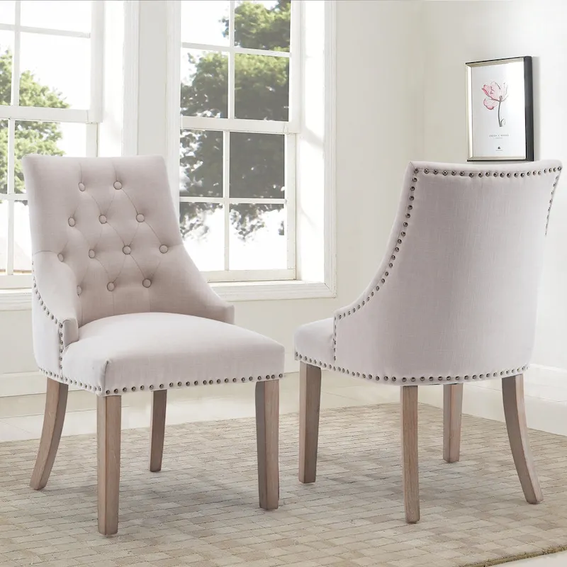 Mid-century Modern Dining chairs Button Tufted Accent Chairs with Nailhead Trim Set of 2