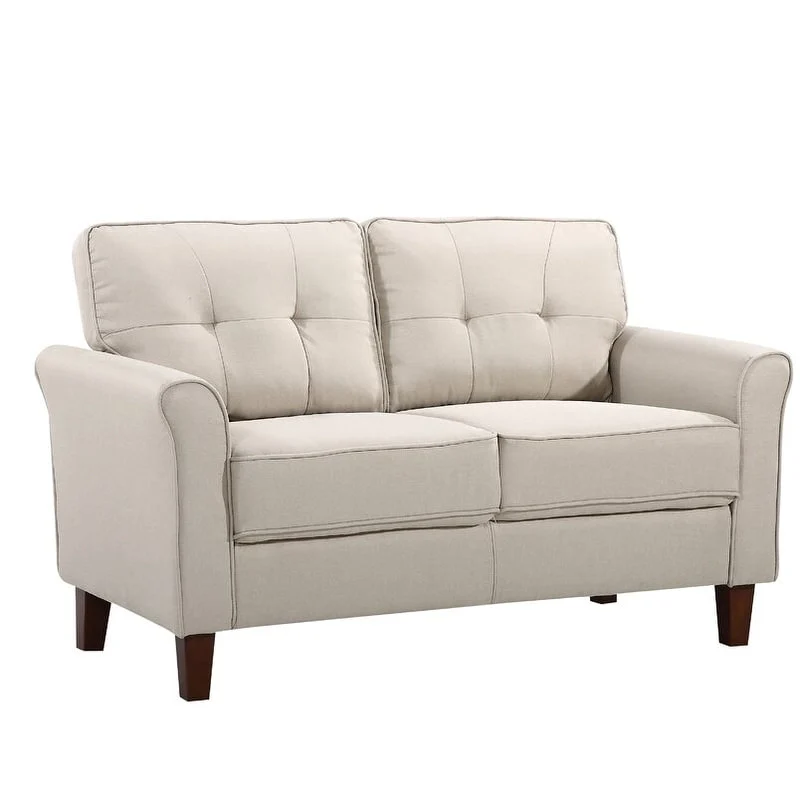 Beige / Light Grey / Dark Grey / Dark Blue Linen Tufted Loveseat with Coil Spring Seat – 2 Person