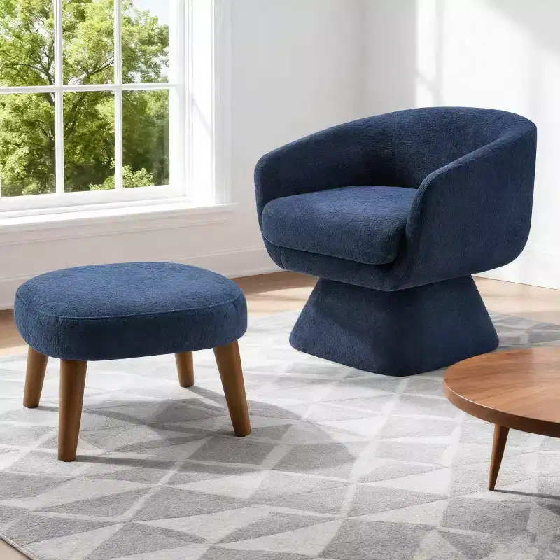 Modern Swivel Accent Chair and Ottoman Set, Fabric Upholstered Swivel Side Chair for Living Room, Bedroom, Apartment, or Reading Nook-Panipeachy
