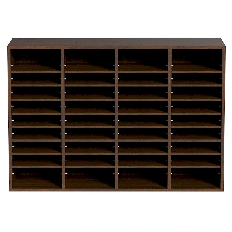 Vintage Brown / Grey / White / Black 36-Compartment Wood File Organizer for Single User