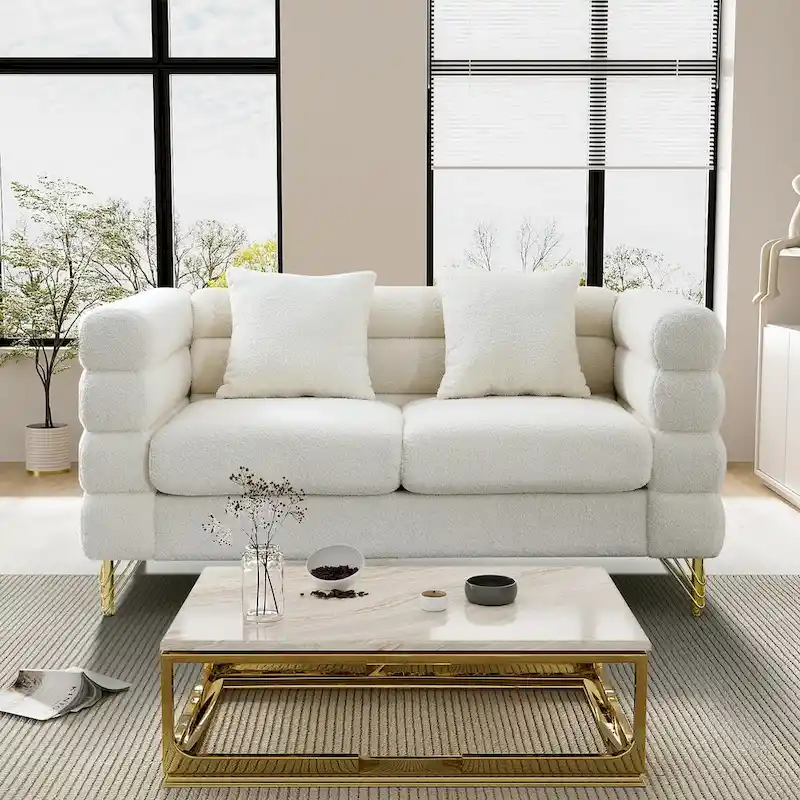 Teddy Fabric Modern Sectional Sofa Sets L-Shape/2/3/4 Seater Sofa Couch with Pillows