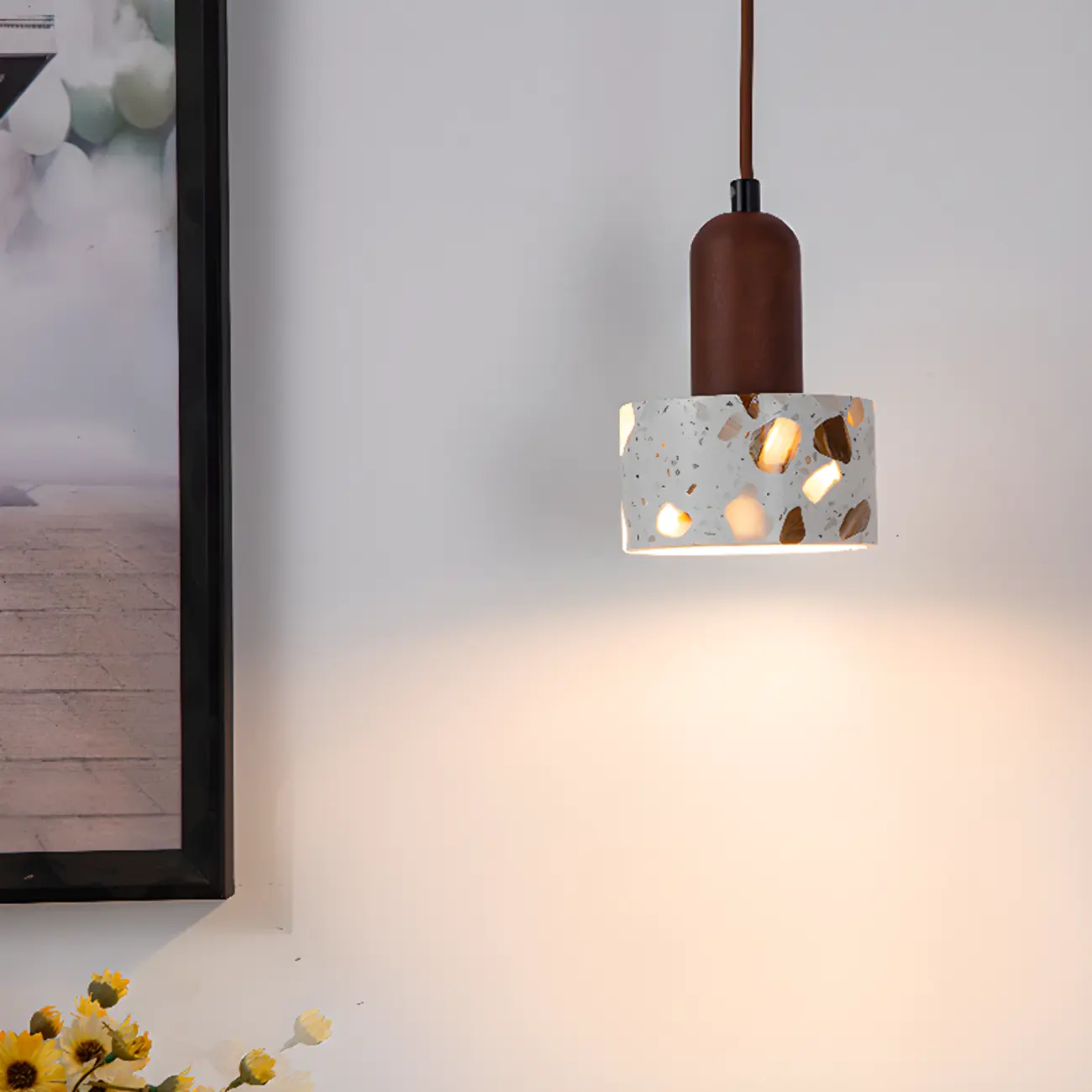 Modern Terrazzo Cylinder Brass Pendant Light