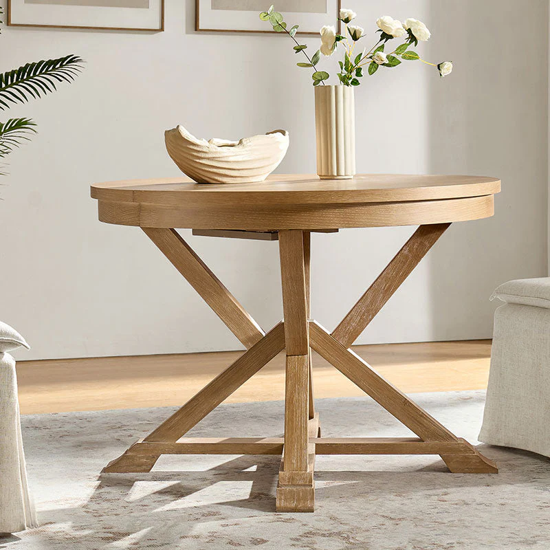 Extendable Round Dining Table with Solid Wood Legs | Oak / Walnut | Single | Seats 4–6