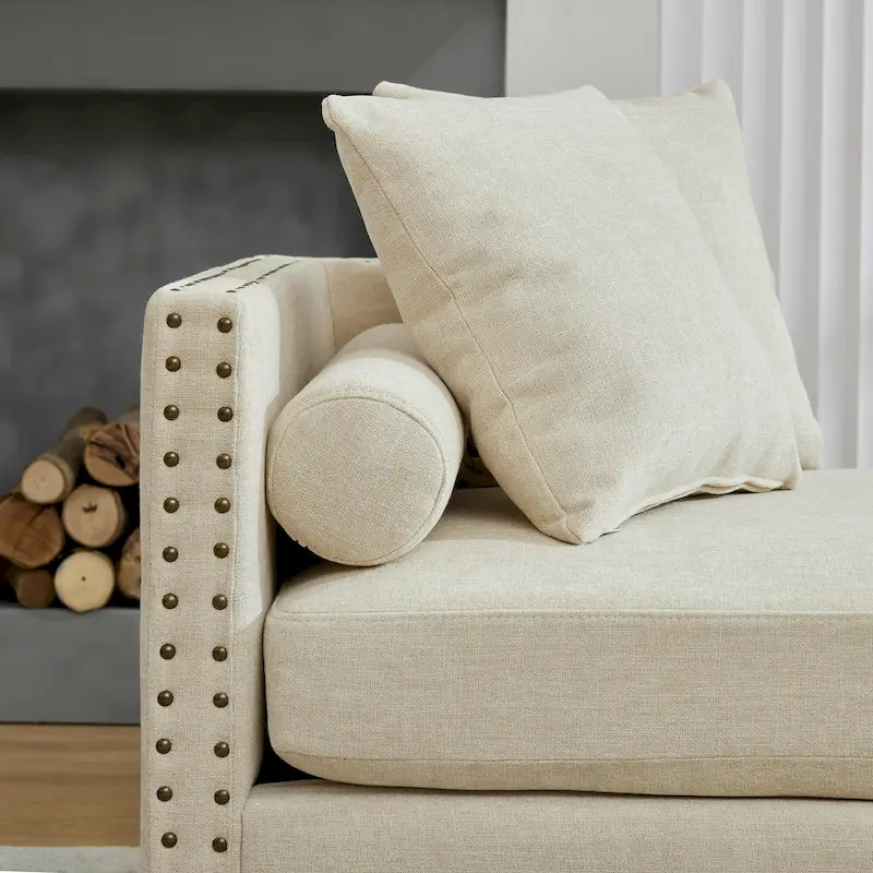 75.2 Chenille 3-Seater Sleeper Sofa with 4 Throw Pillows And 2 Bolsters