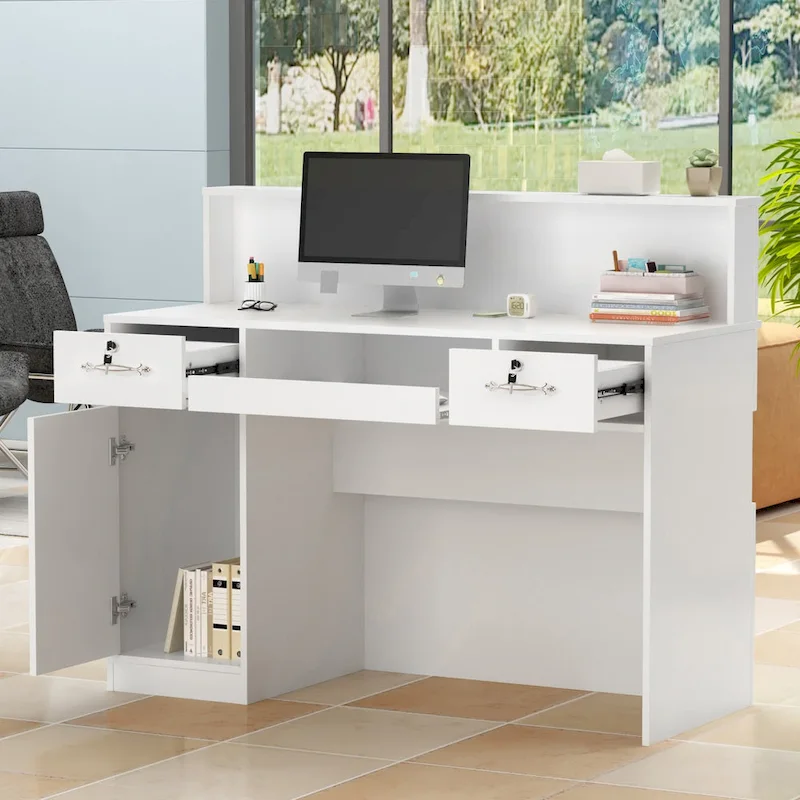Rectangular Wood Reception Desk with Lighted Compartment