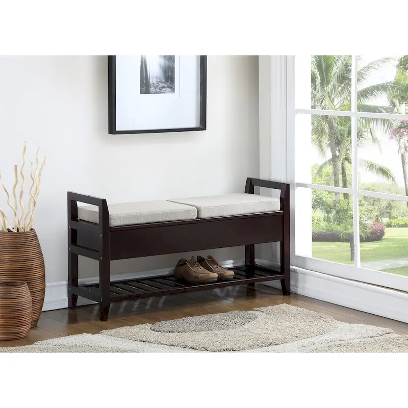 Espresso 2-Seat Storage Bench with Shoe Rack