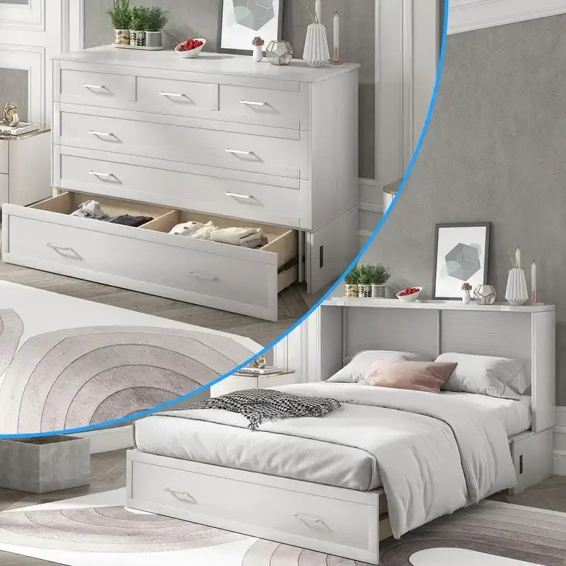 Mixoy Murphy Bed Cabinet Bed Chest with Mattress & Drawer