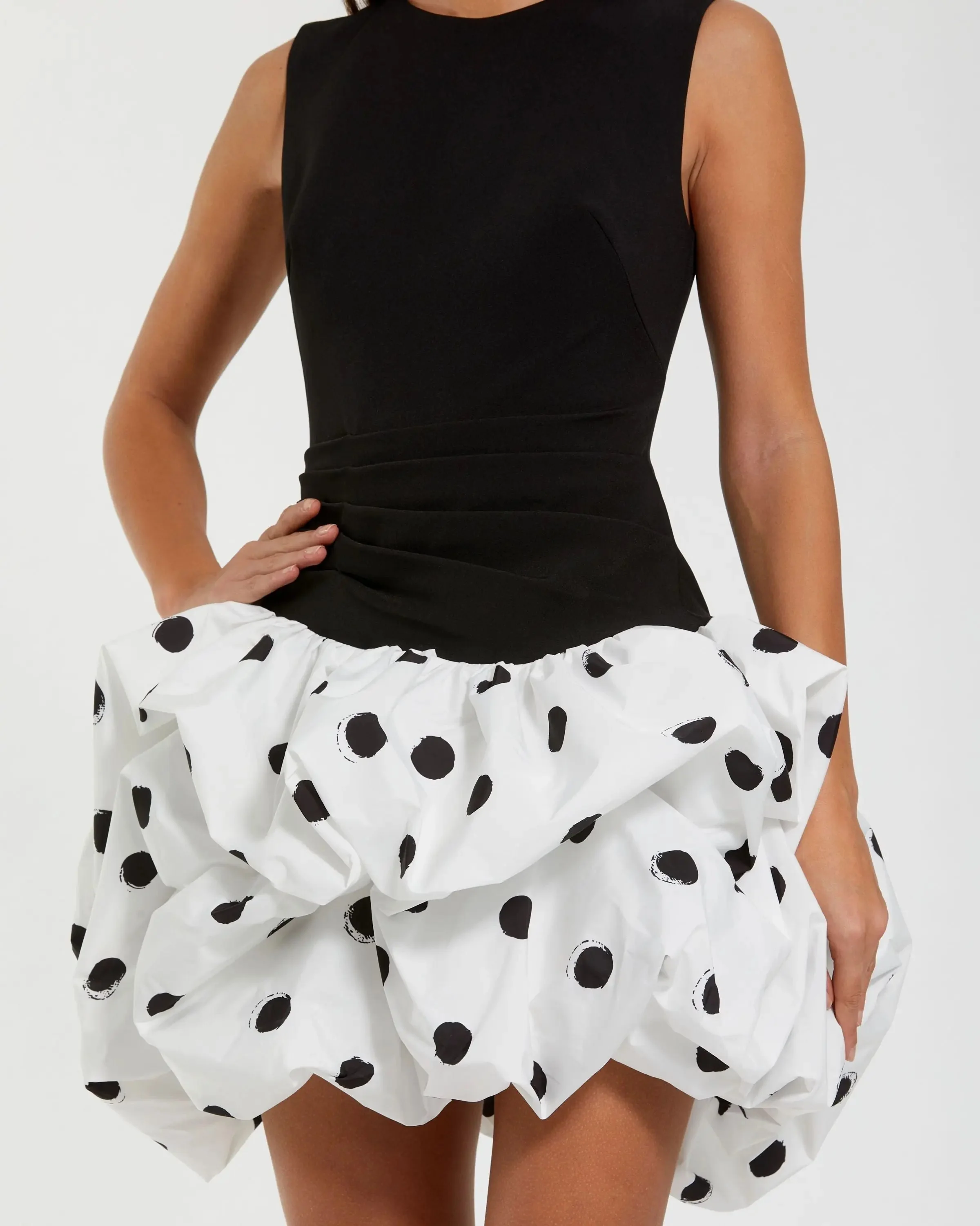Black and White Polka Dot Bubble Skirt Mini Dress
