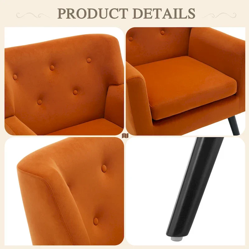 Velvet Upholstered Armchair Tufted Accent Chair, Set of 2 - 30.71H x 28.35 W x 27.56D