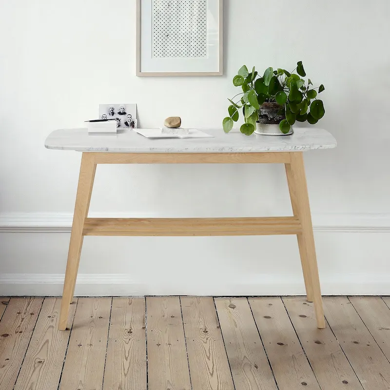 Castello 43" Rectangular Italian Carrara White Marble Console Table with Shelf - 43"L x 12"W x 31"H - 43"L x 12"W x 31"H