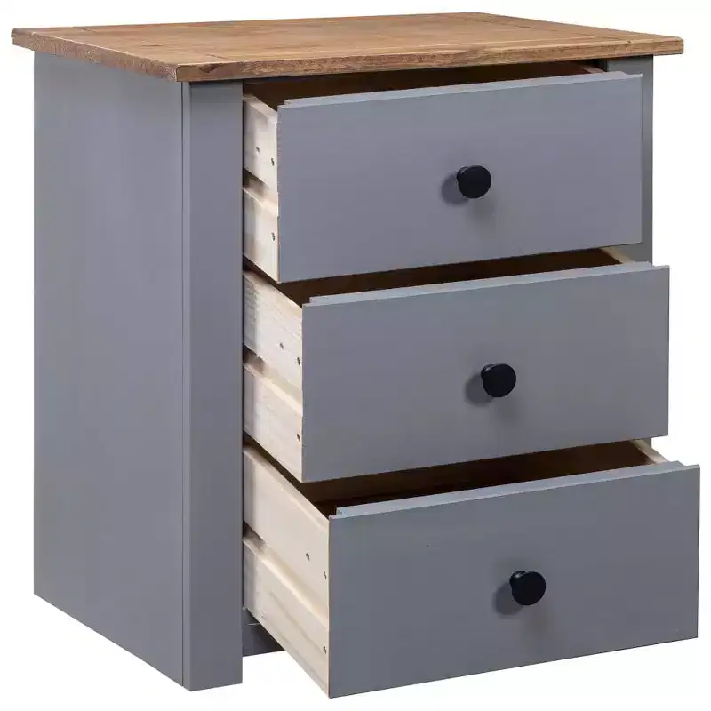 Bedside Cabinet Grey and Natural Solid Pine Wood 18.1x15.7x22.4 in