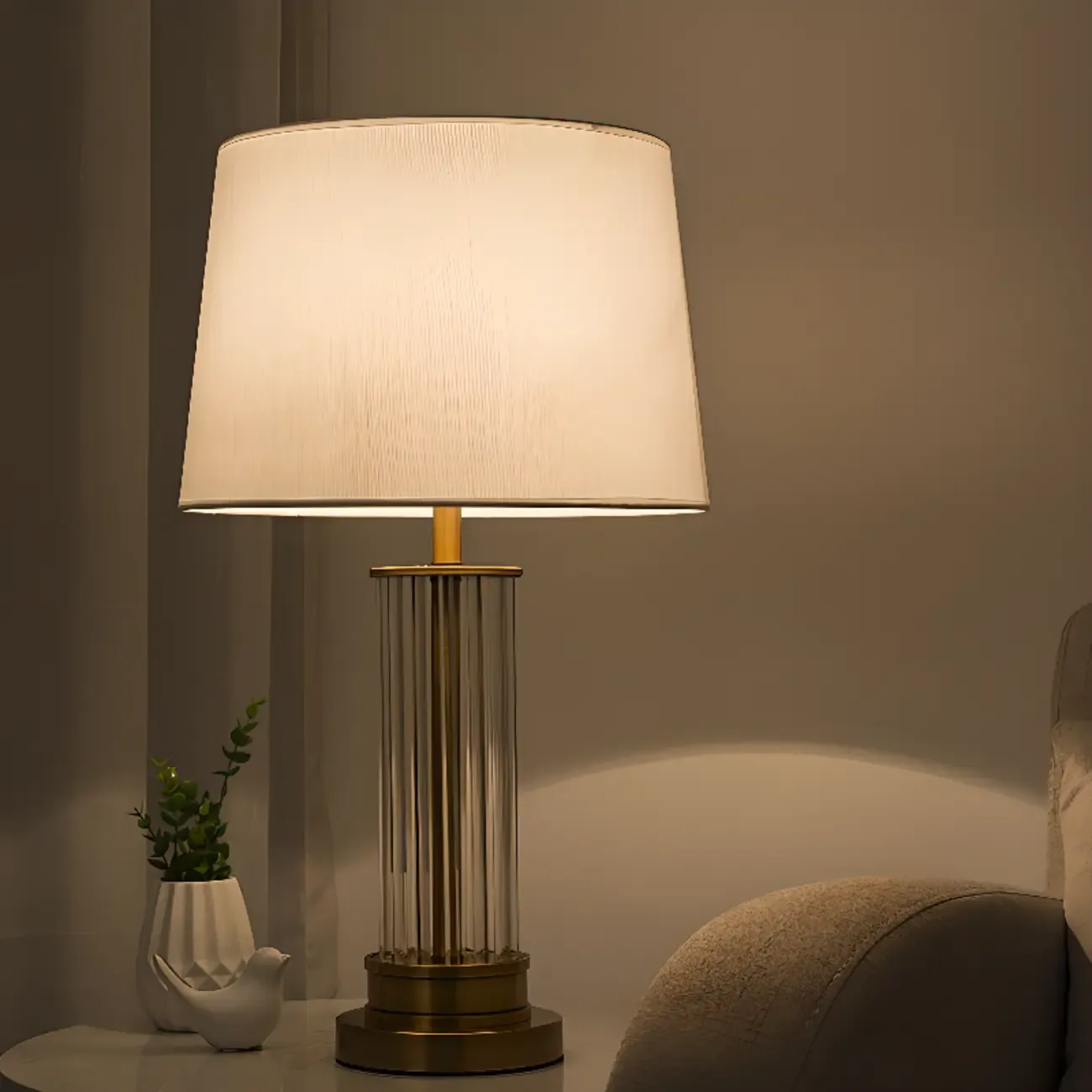 Modern Elegant Barrel Gold LED Table Lamp Fabric Shade