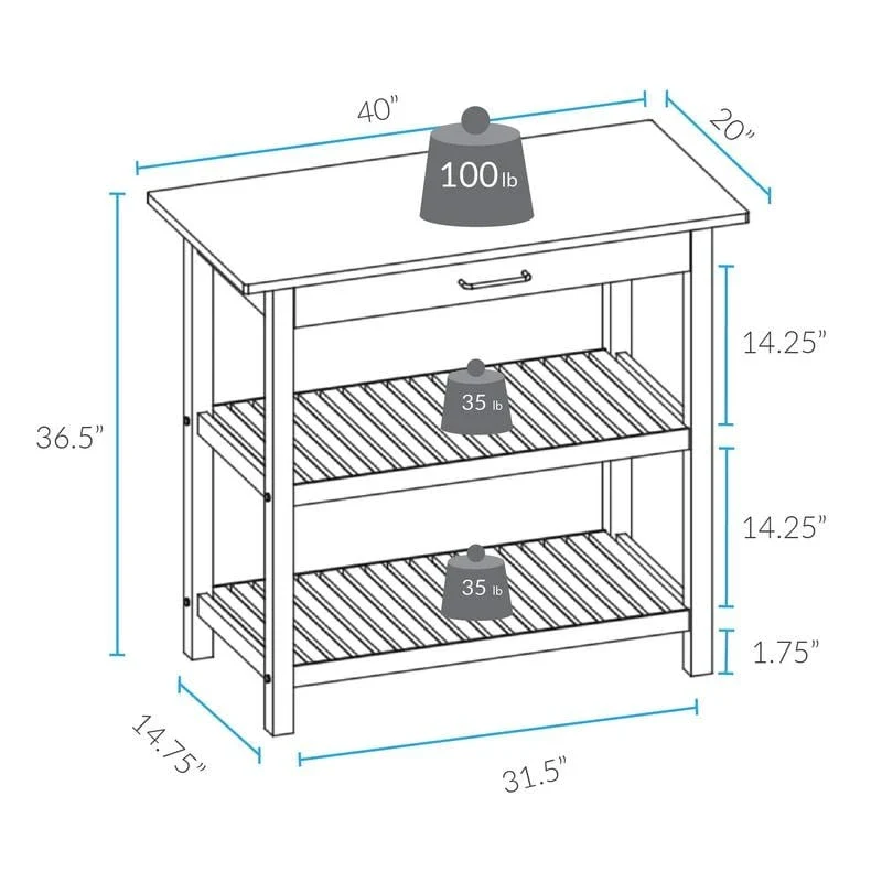 2-shelf Natural Solid Wood Top Kitchen Island - N/A