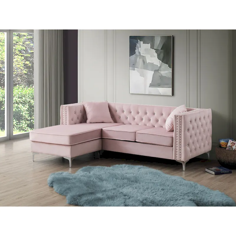 Paige Velvet Tufted Sofa with Chaise
