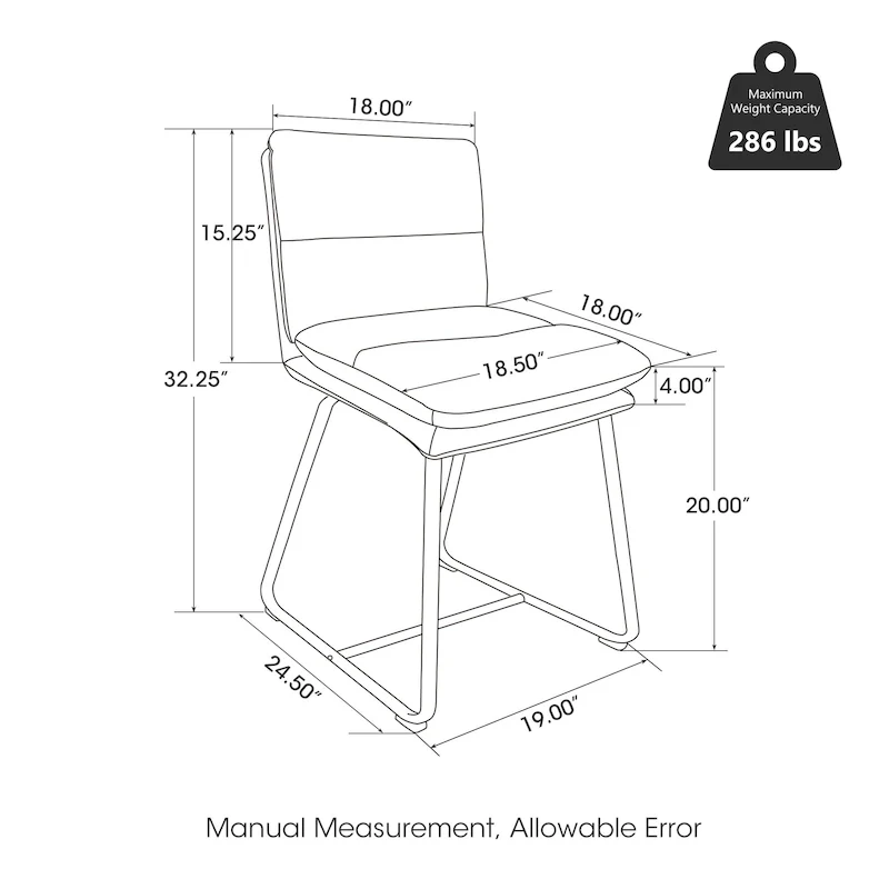 Glitzhome Set of 2/4 Modern PU Leather Thick Upholstered Side Dining Chairs with Metal Legs