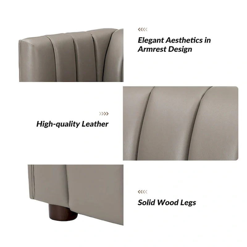 Modern Camel 83-Inch Genuine Leather Curved Couch with Channel Back