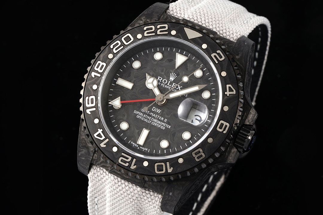Carbon fiber GMT-Master II front view with DIW dial and white markers
