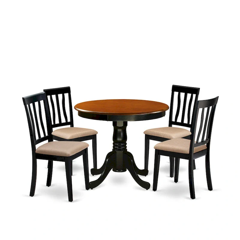 East West Furniture 5 Piece Dining Table Set- A Round Kitchen Table and 4 Dining Chairs, Black & Cherry (Seat Options)