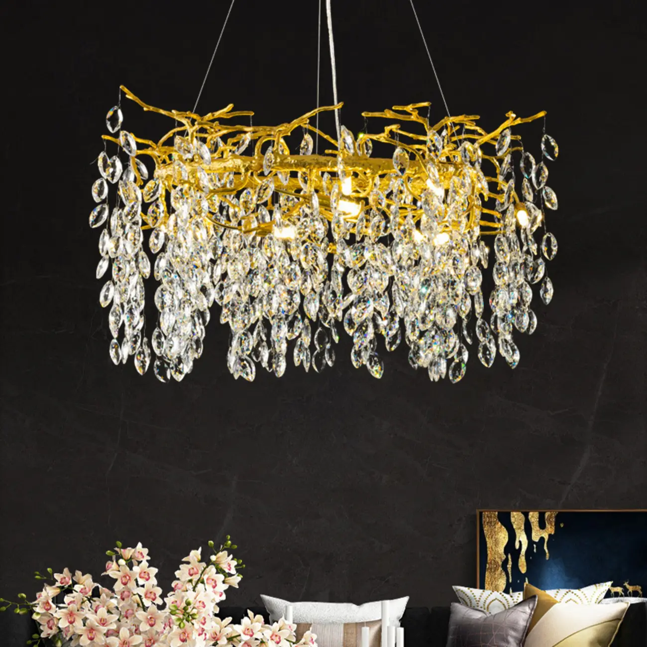 Modern Gold Branch Hoop Elegant Crystal Chandelier