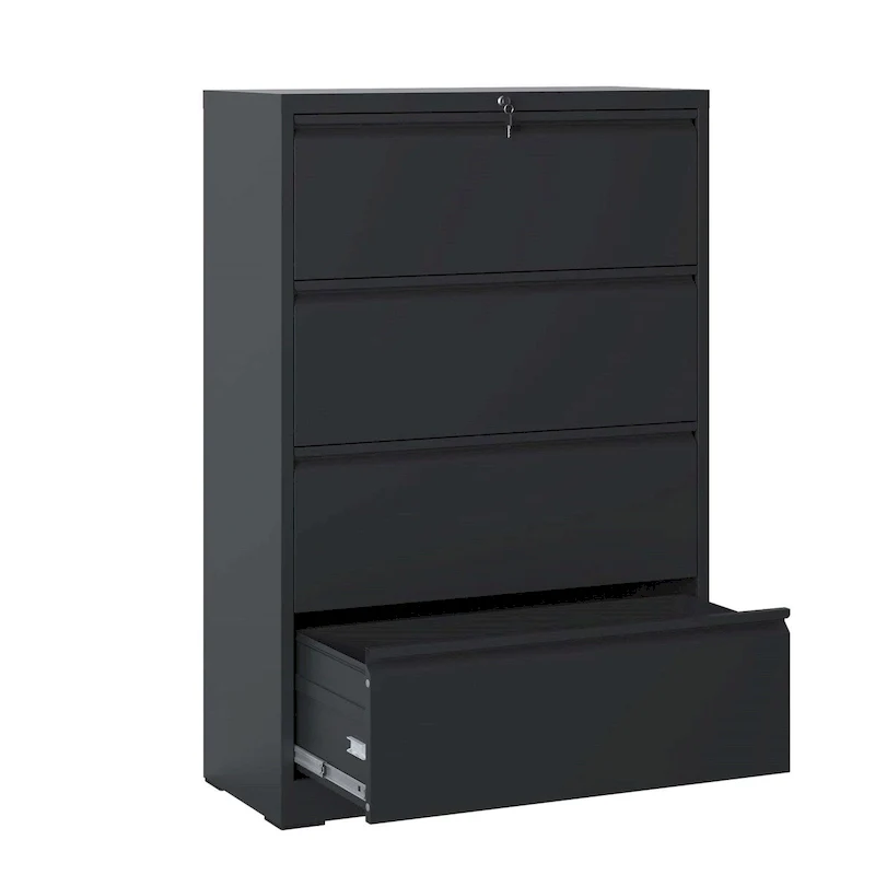 Black / White 4-Drawer Steel Lateral File Cabinet – 2-Person Office