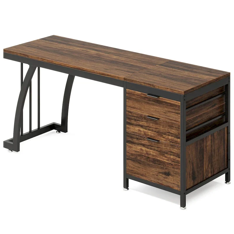 59-inch Wood/ Metal Computer Desk Writing Table with 3 Reversible Drawers