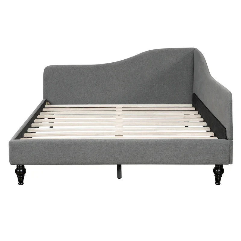 Beige L-Shaped Daybed with Wood Legs - Full