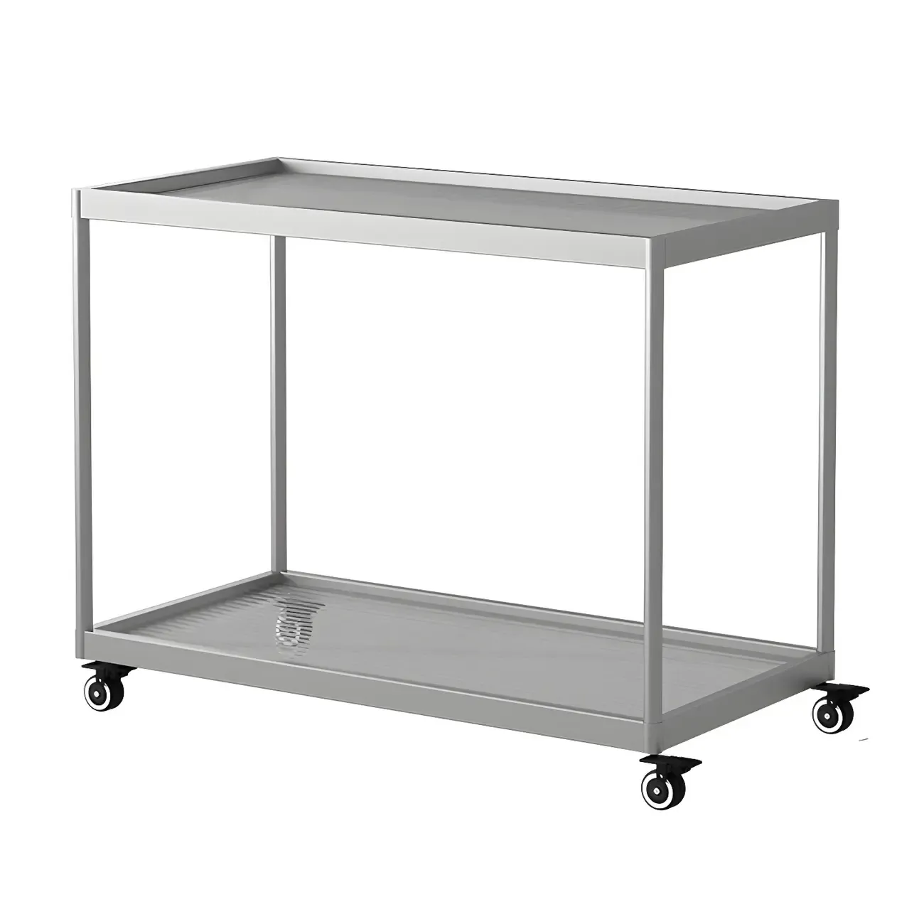 Gold Glass Rectangular Top Shelf Side Table on Wheels