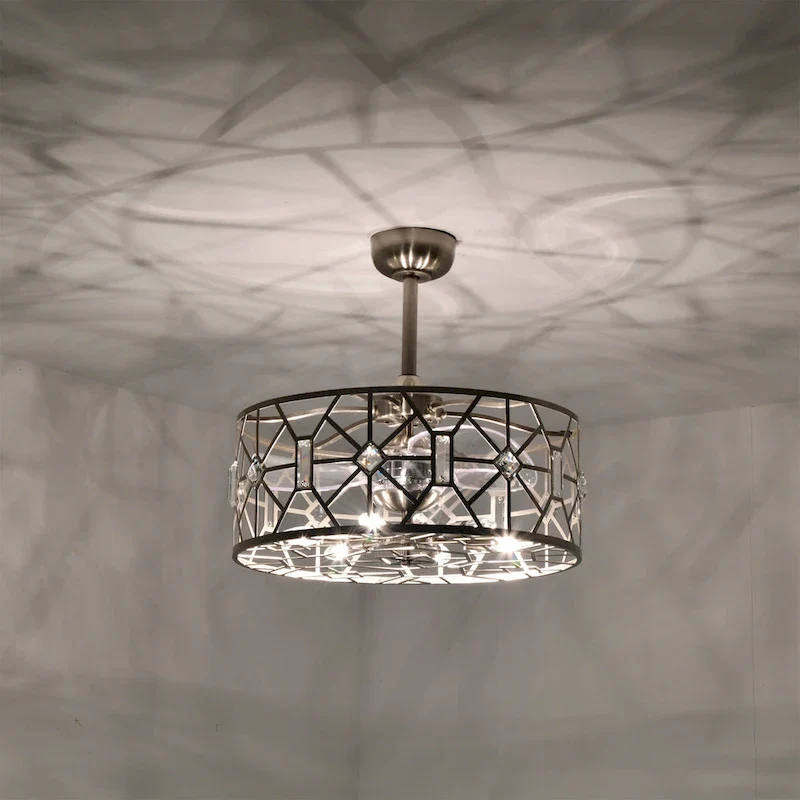 Gio 24 Ince Satin Nickel Finish Glam-Modern Style Crystal Lighted Ceiling Fandelier with Remote