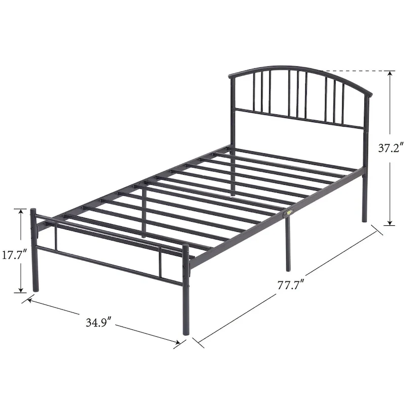 Modern Metal Bed Frames with Curved Headboard, No Box Spring Needed, Black