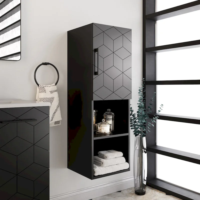 Annecy 15  W x 46  H x 12  D Linen Cabinet in Phantom Black