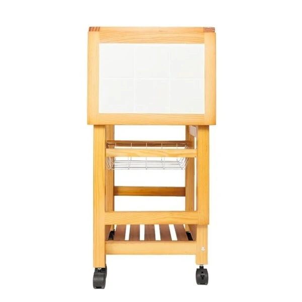 White & Yellow Rolling Kitchen Island Cart, 1-Person, 35.8 x 14.6 x 29.52 in