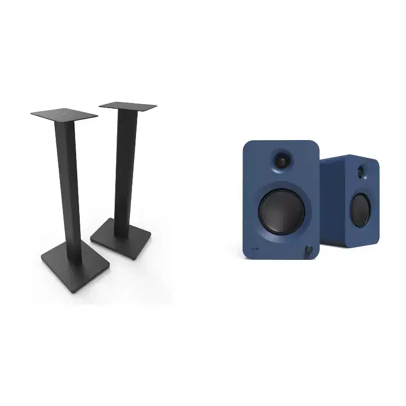 Kanto Ren Powered Speaker System - Matte Blue, and Kanto ST28 Speaker Stands - Black