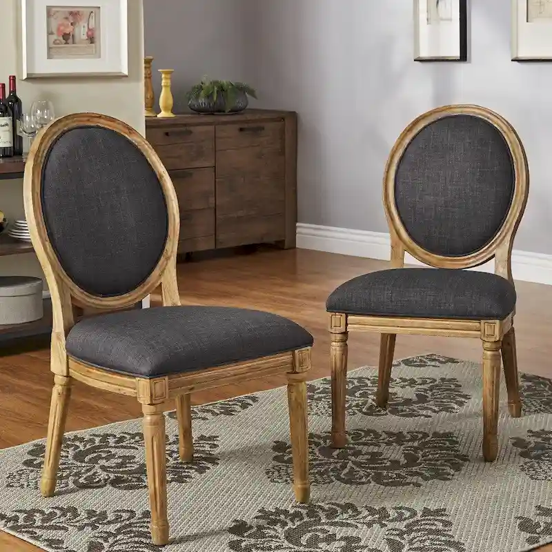 Deana Round Linen and Wood Dining Chairs (Set of 2) by iNSPIRE Q Artisan