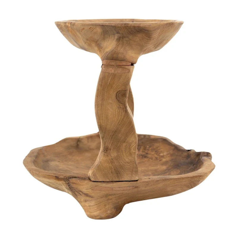 A&B Home 2-Tiered Teak Tray