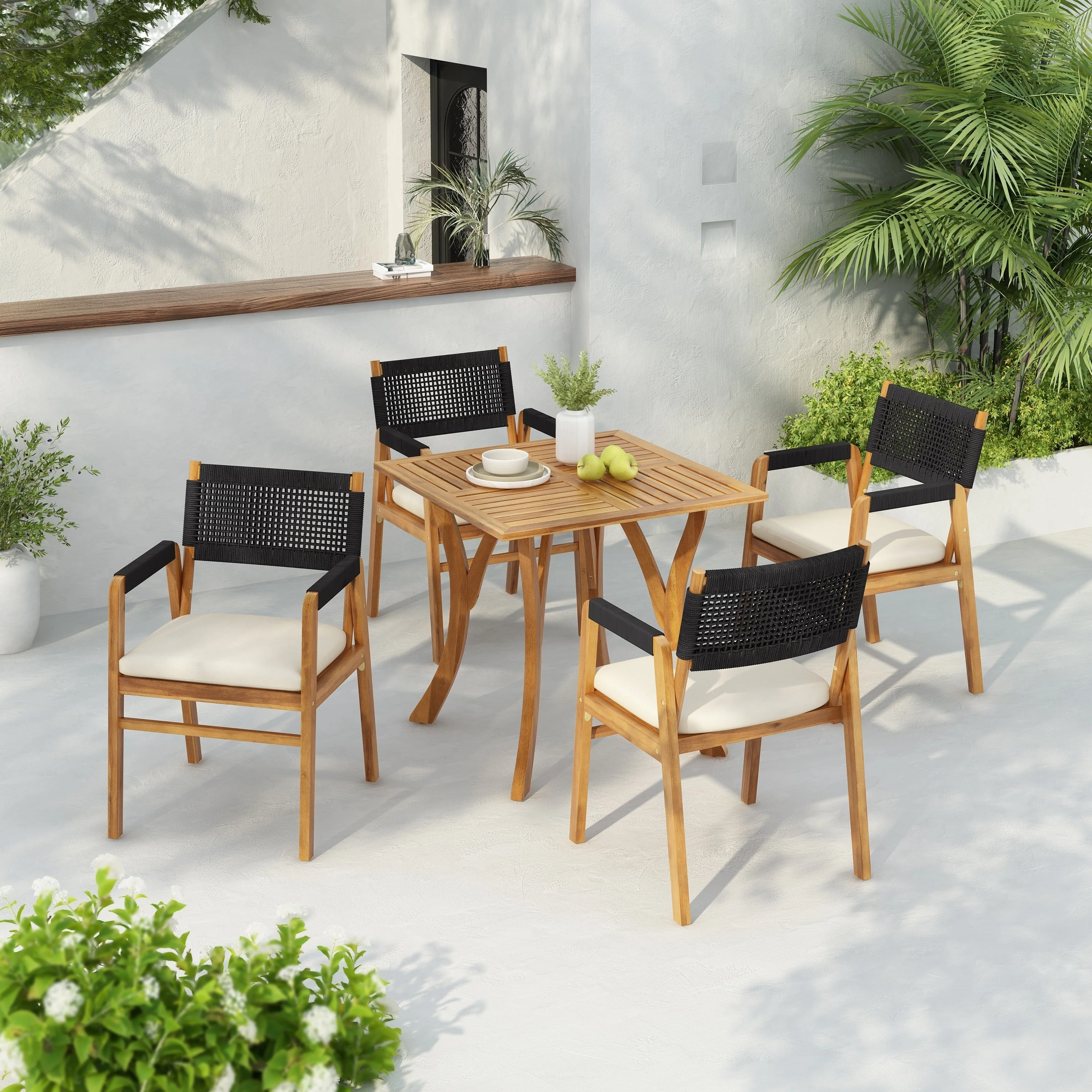 Captef Outdoor 5-piece acacia wood Dining Set by Christopher Knight Home