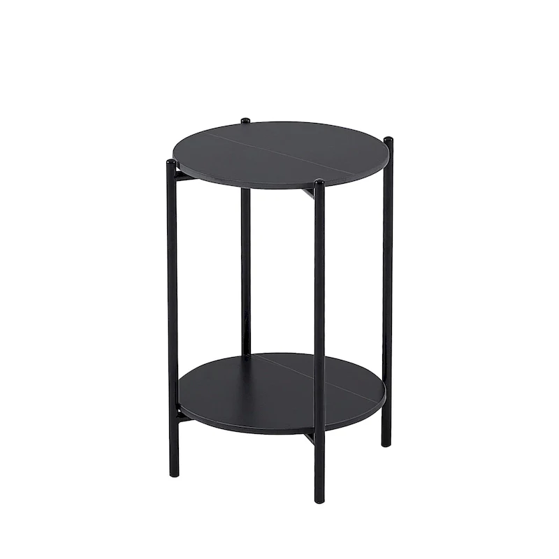 2-layer Round End Table/Coffee Table with Marble Tabletop