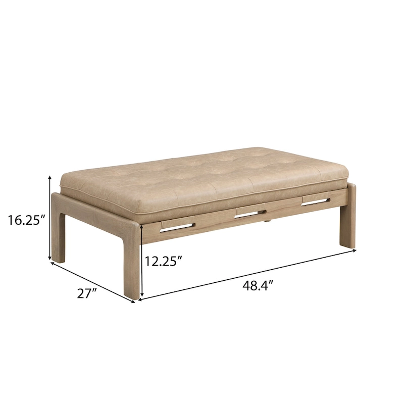 Christopher Knight Home - 48.4 Rectangle Tufted Upholstered Cocktail, Leather Ottoman Coffee Table with Rubber Wood Frame