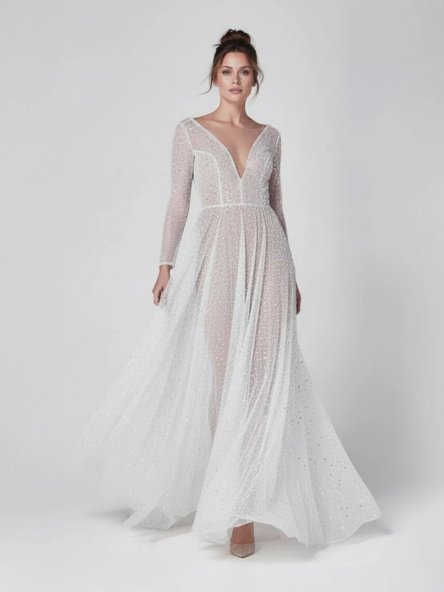 Bohemian A-Line Sparkly Sequined Luxury Wedding Dresses