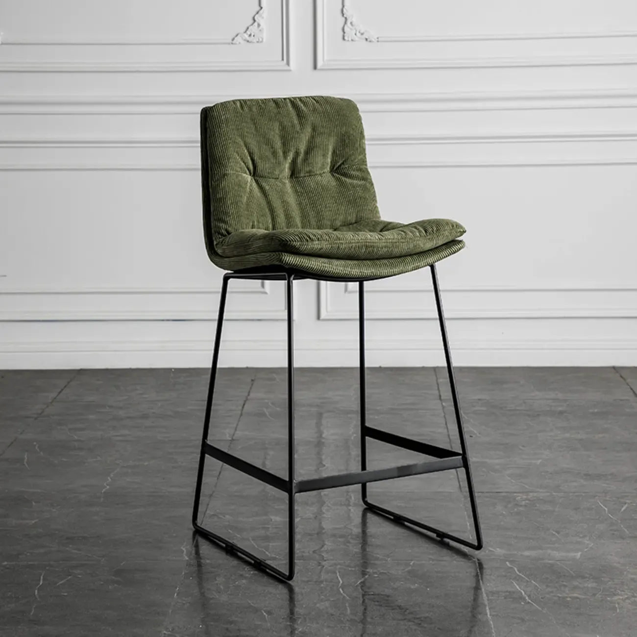 Modern Upholstered Low Back Metal Sled Bar Stools