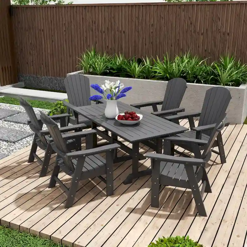 Polytrends Altura 7-Piece Poly Eco-Friendly All Weather Outdoor Dining Set with Armchairs