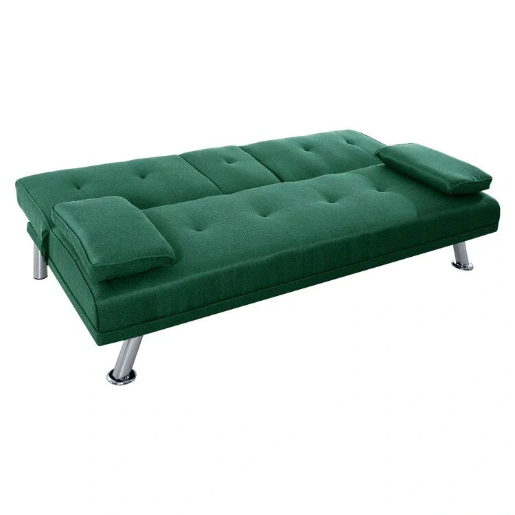 Futon Sofa Bed Couch with Armrest & Cupholders, Faux Leather Sofa Bed Couch Convertible Folding Reclining Small Couch